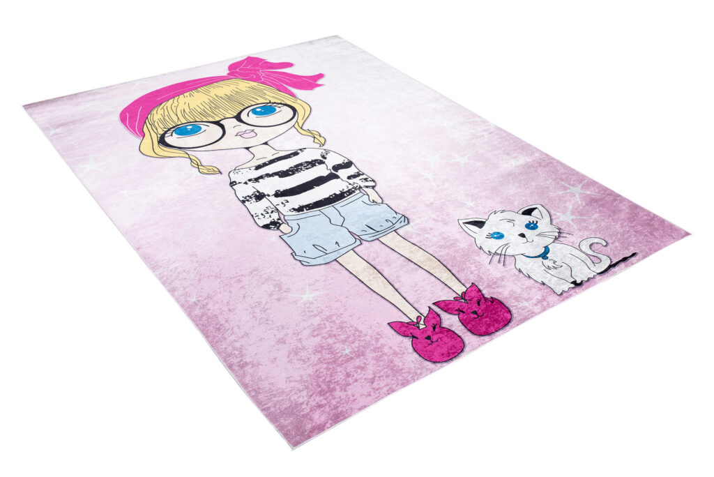 Tappeto Emma Bambini Rosa Bambina Gatto Antiscivolo