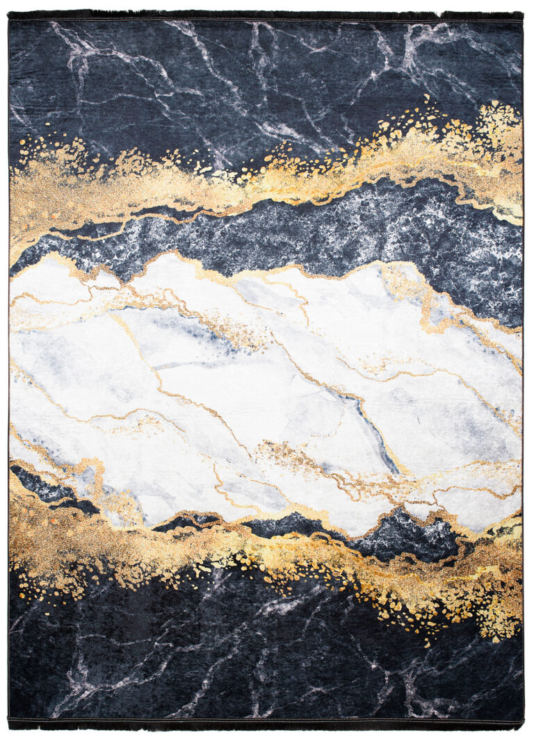 Tappeto Toscana con Frange Grigio Oro Astratto