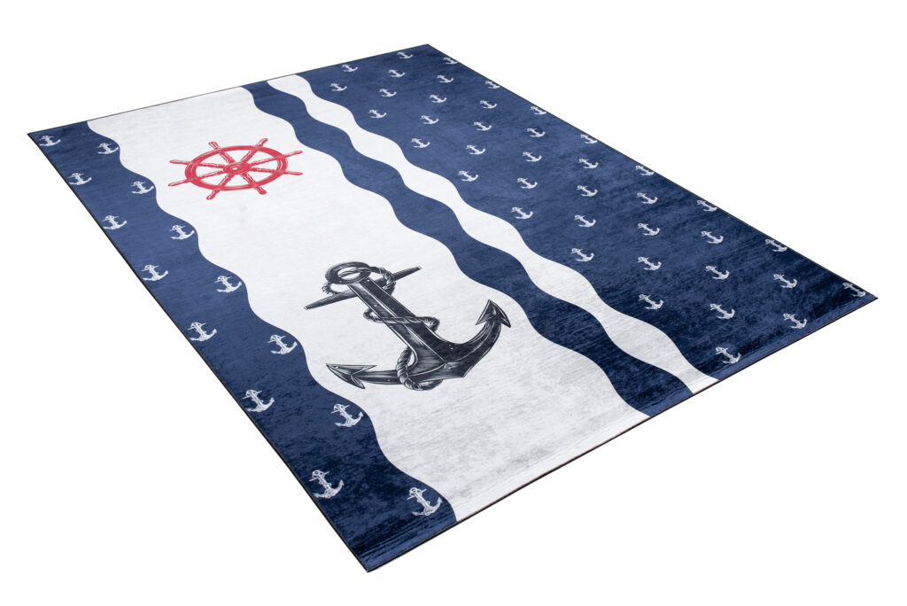 Tappeto Emma Bambini Blu Scuro Bianco Ancore Antiscivolo