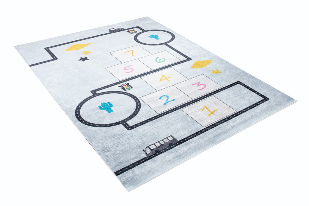 Tappeto Emma Bambini Blu Grigio Giocco a Campana Antiscivolo