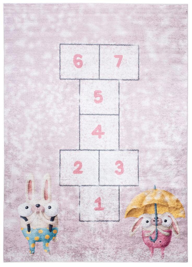 Tappeto Emma Bambini Rosa Lepri Giocco a Campana Antiscivolo