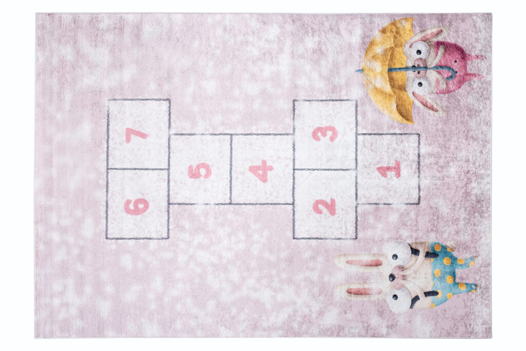 Tappeto Emma Bambini Rosa Lepri Giocco a Campana Antiscivolo