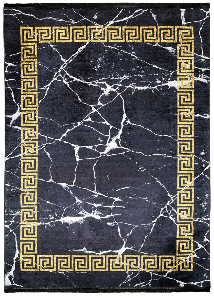 Tappeto Toscana con Frange Nero Cornice Oro