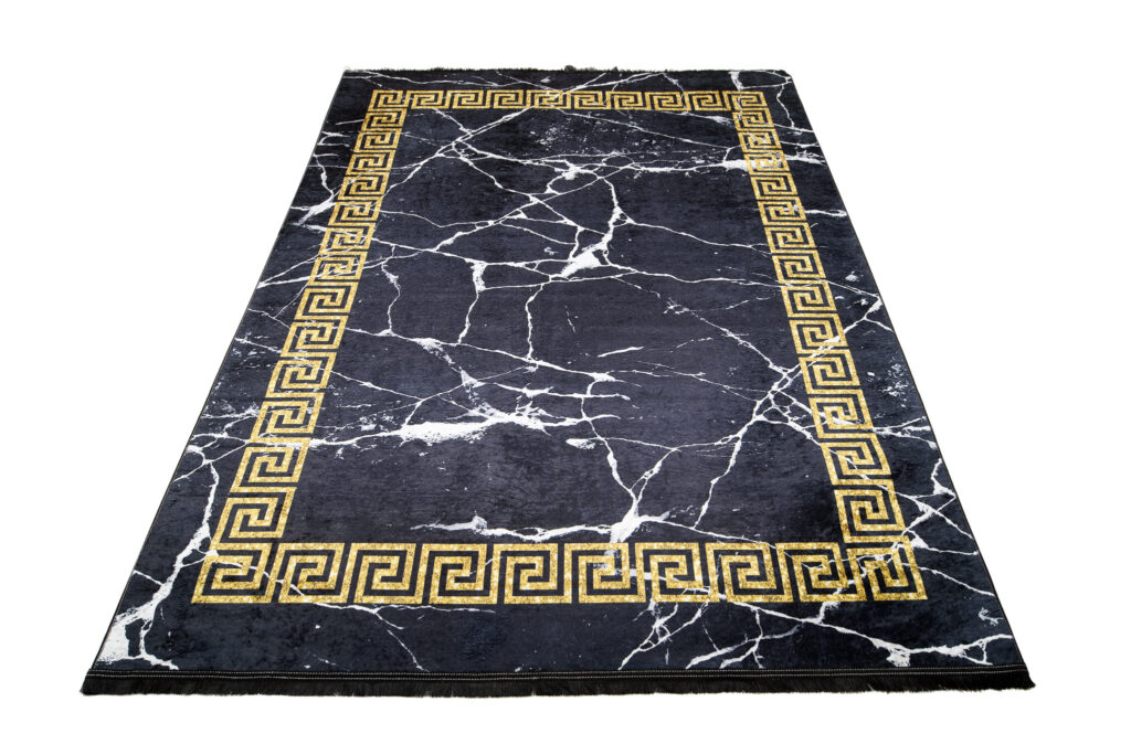 Tappeto Toscana con Frange Nero Cornice Oro