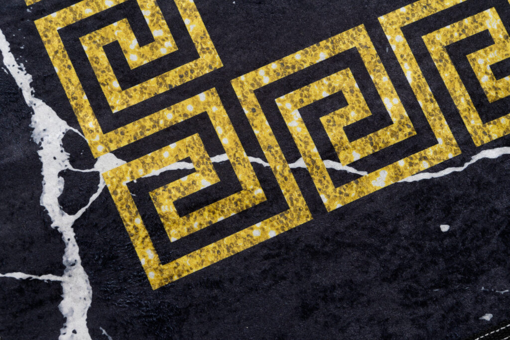 Tappeto Toscana con Frange Nero Cornice Oro