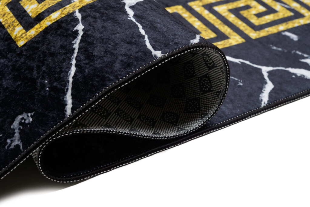 Tappeto Toscana con Frange Nero Cornice Oro