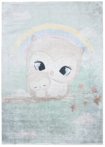 Tappeto Emma Bambini Turchese Gufo Antiscivolo