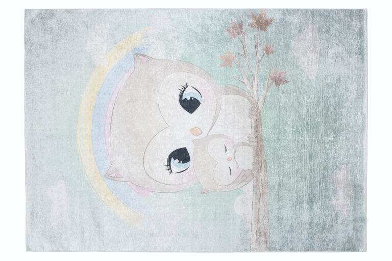 Tappeto Emma Bambini Turchese Gufo Antiscivolo