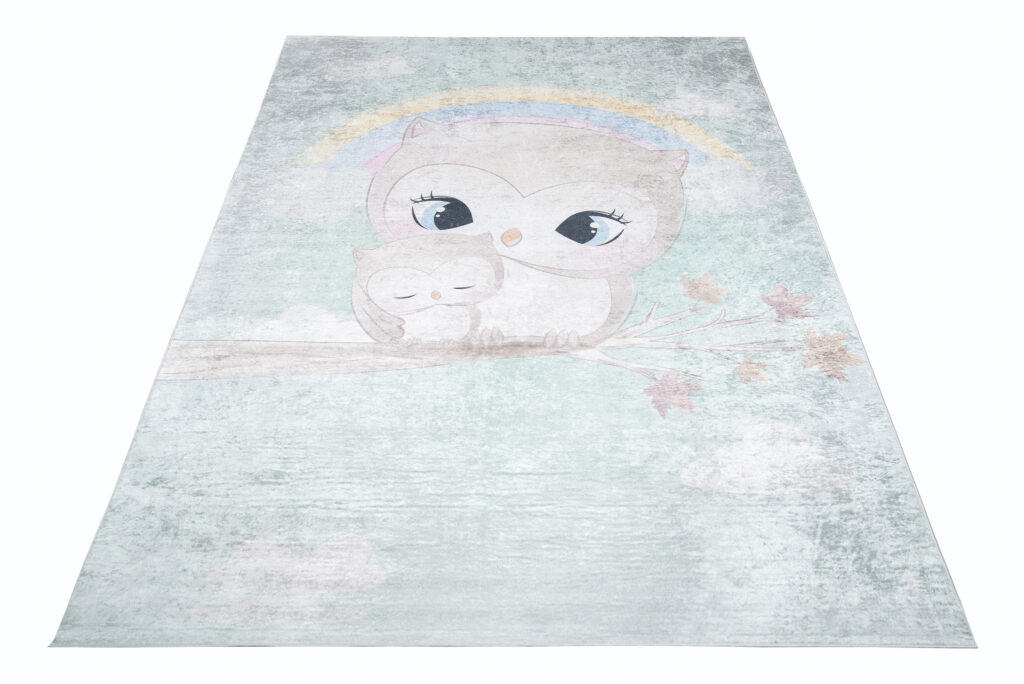 Tappeto Emma Bambini Turchese Gufo Antiscivolo