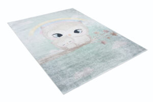 Tappeto Emma Bambini Turchese Gufo Antiscivolo