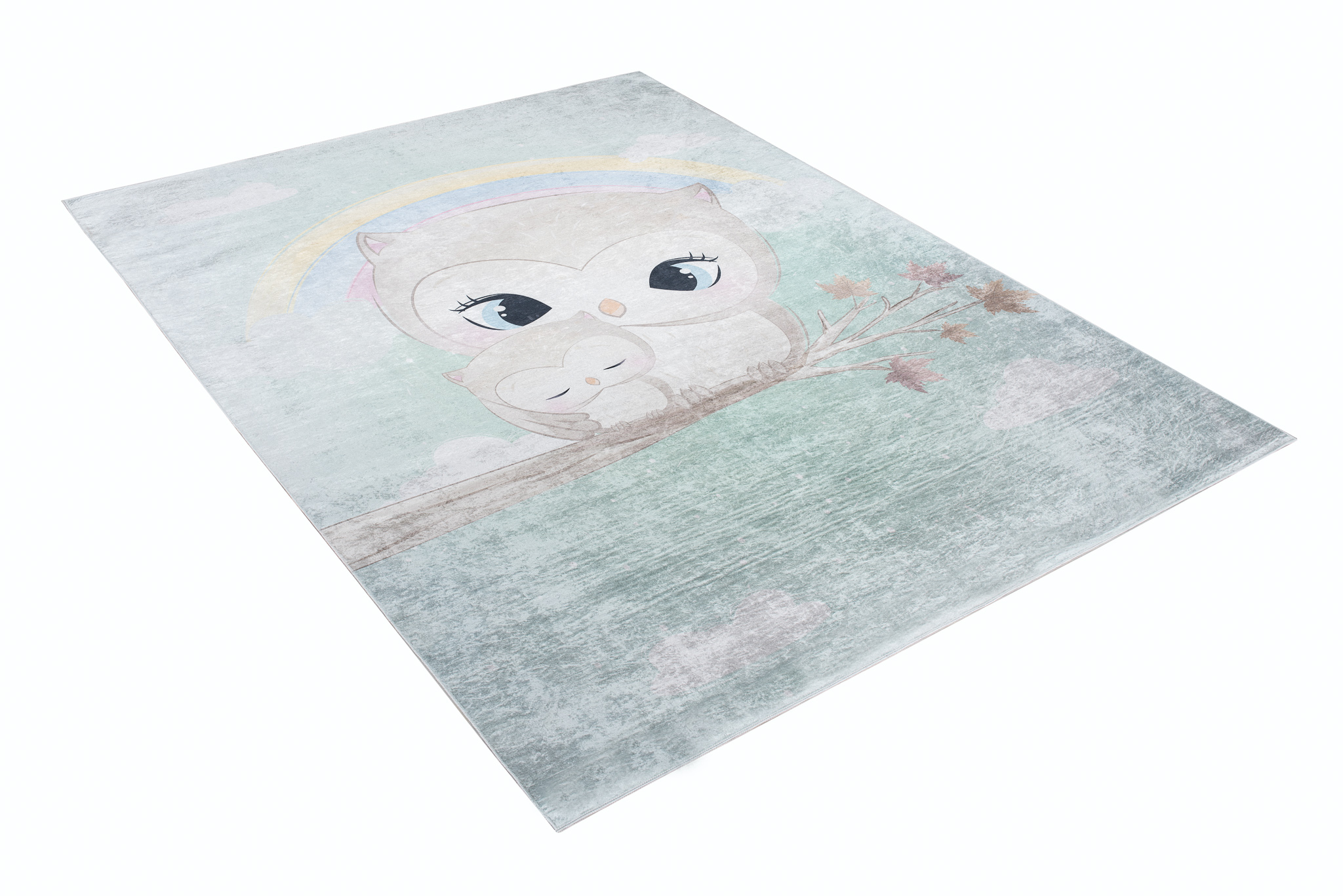 Tappeto Emma Bambini Turchese Gufo Antiscivolo