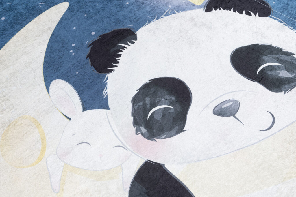 Tappeto Emma Bambini Blu Scuro Panda Antiscivolo