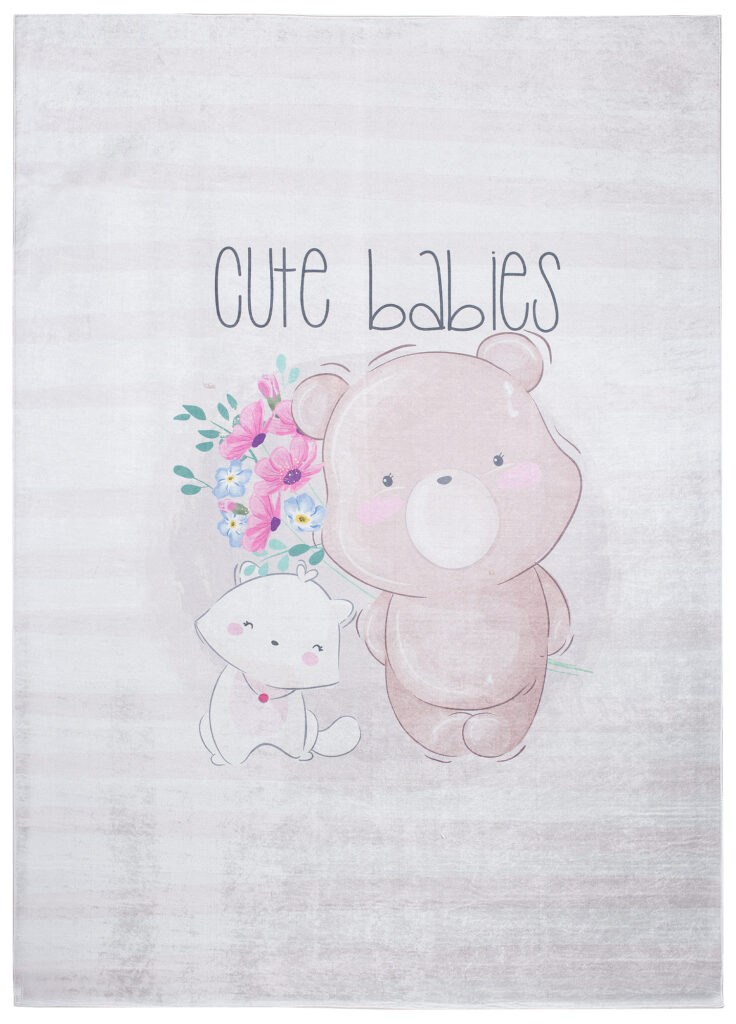 Tappeto Emma Bambini Grigio Orso Gatto Antiscivolo