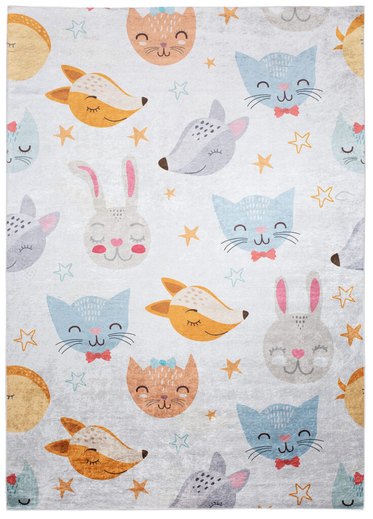 Tappeto Emma Bambini Grigio Animali Colorati Antiscivolo