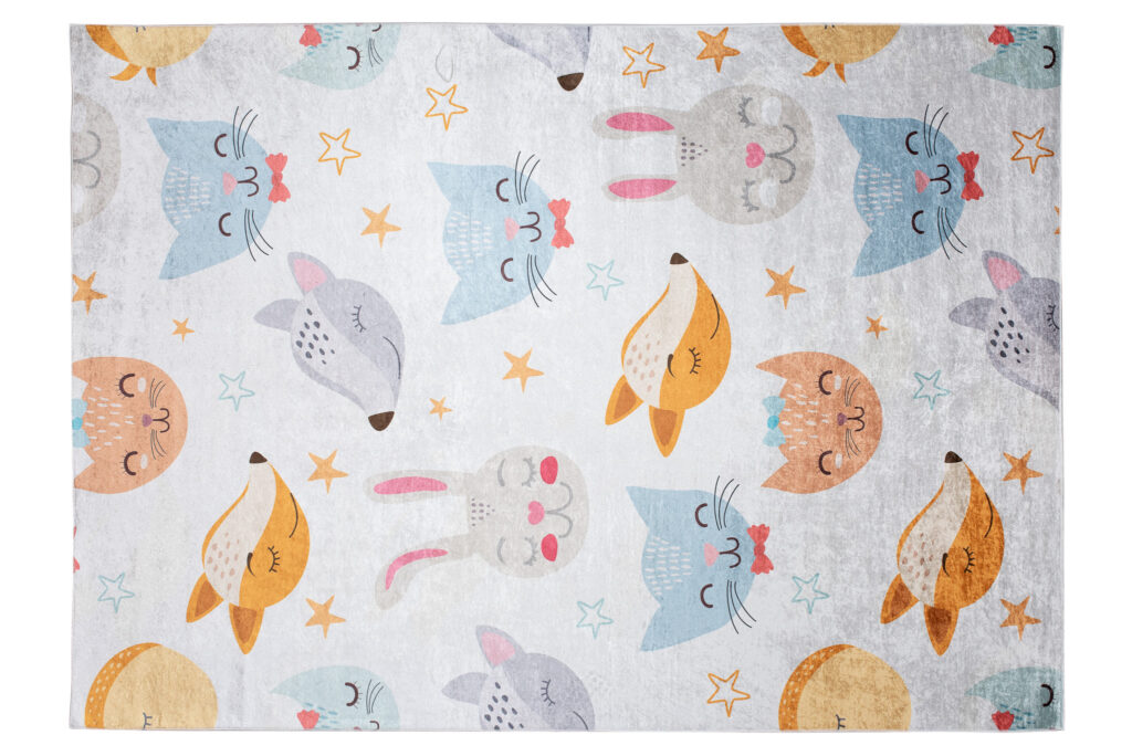 Tappeto Emma Bambini Grigio Animali Colorati Antiscivolo