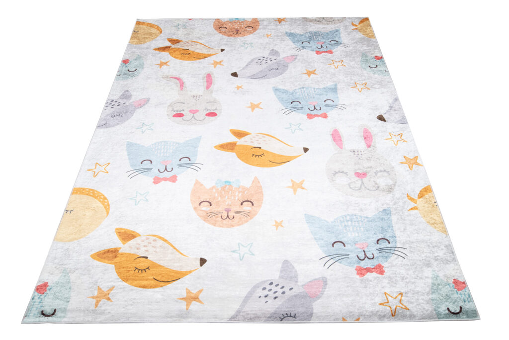 Tappeto Emma Bambini Grigio Animali Colorati Antiscivolo