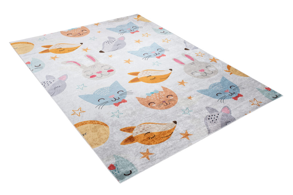 Tappeto Emma Bambini Grigio Animali Colorati Antiscivolo