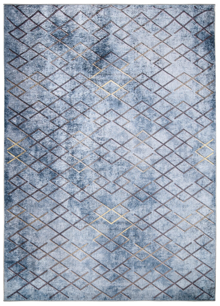 Tappeto Toscana Geometico Blu Oro Quadrati