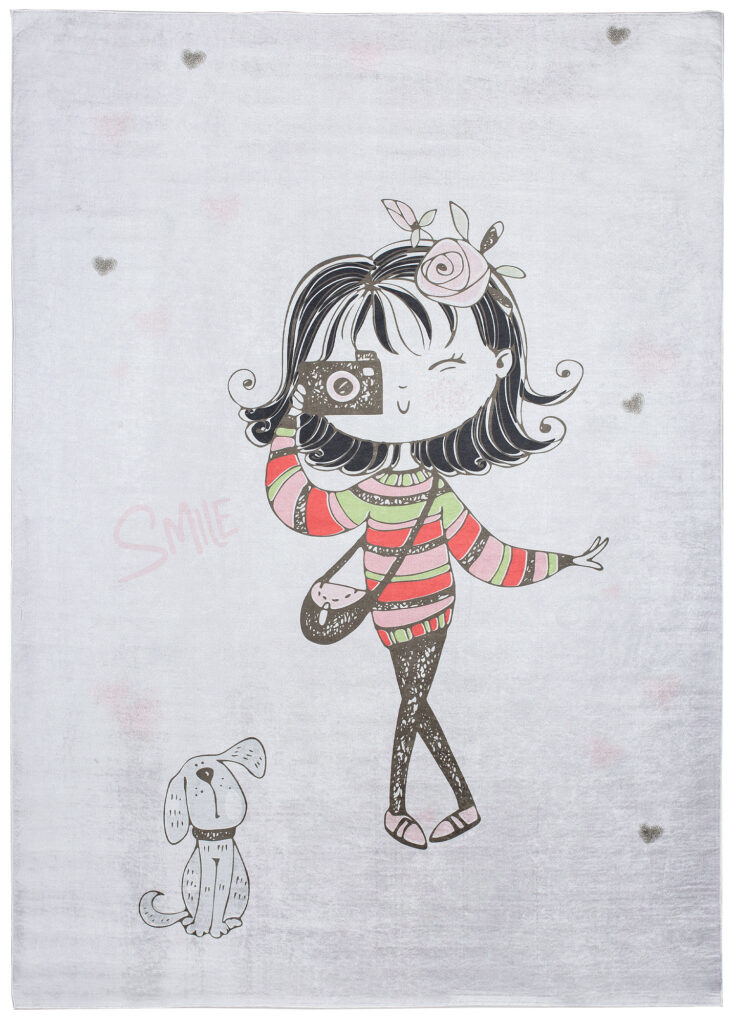 Tappeto Emma Bambini Grigio Bambina Cane Antiscivolo