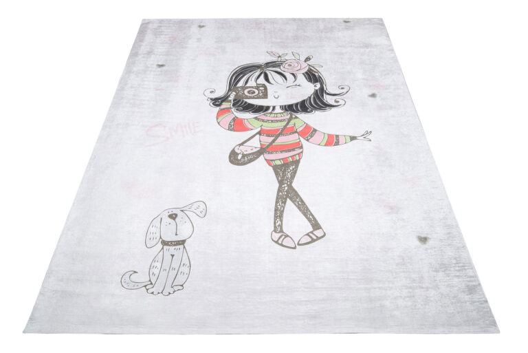 Tappeto Emma Bambini Grigio Bambina Cane Antiscivolo