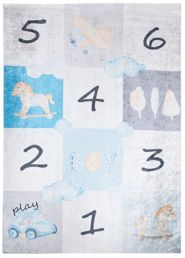 Tappeto Emma Bambini Grigio Blu Giocco a Campana Antiscivolo