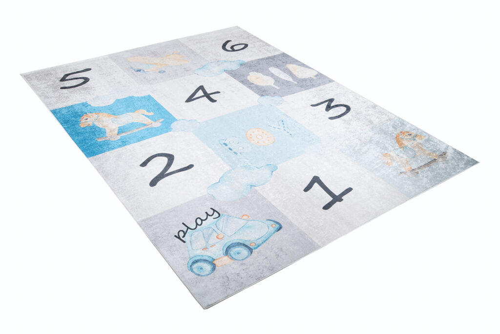 Tappeto Emma Bambini Grigio Blu Giocco a Campana Antiscivolo