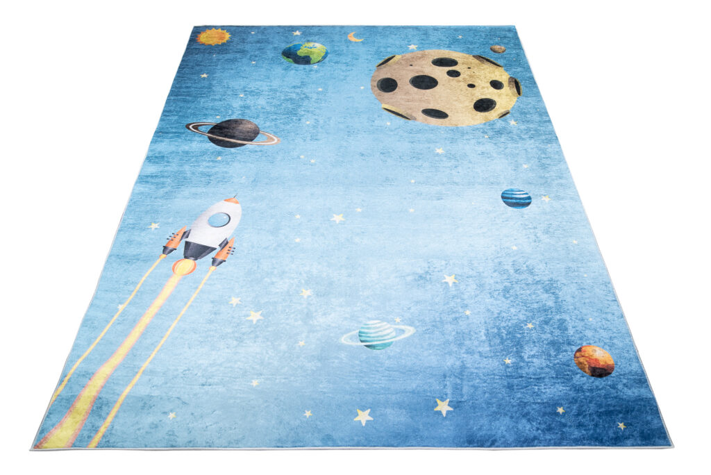 Tappeto Emma Bambini Blu Spazio Pianeti Antiscivolo