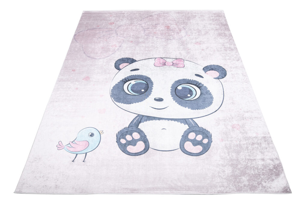 Tappeto Emma Bambini Viola Pallido Panda Antiscivolo