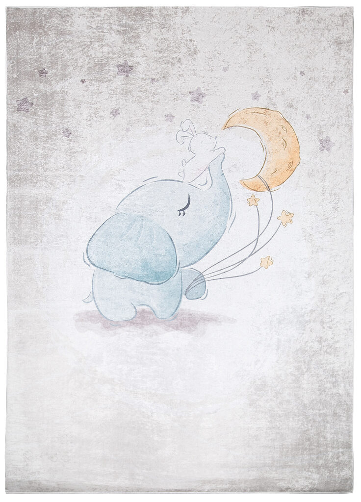 Tappeto Emma Bambini Grigio Elefante Luna Antiscivolo