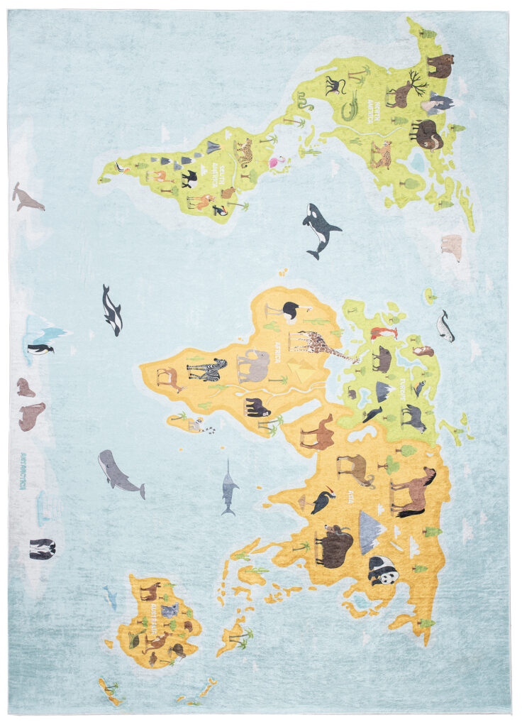 Tappeto Emma Bambini Mappa del Mondo Multicolore Antiscivolo