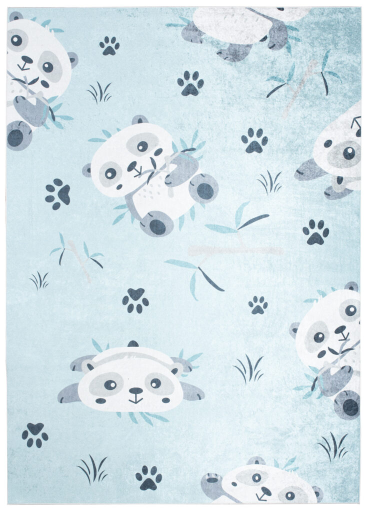 Tappeto Emma Antiscivolo Lavabile Blu Grigio Panda