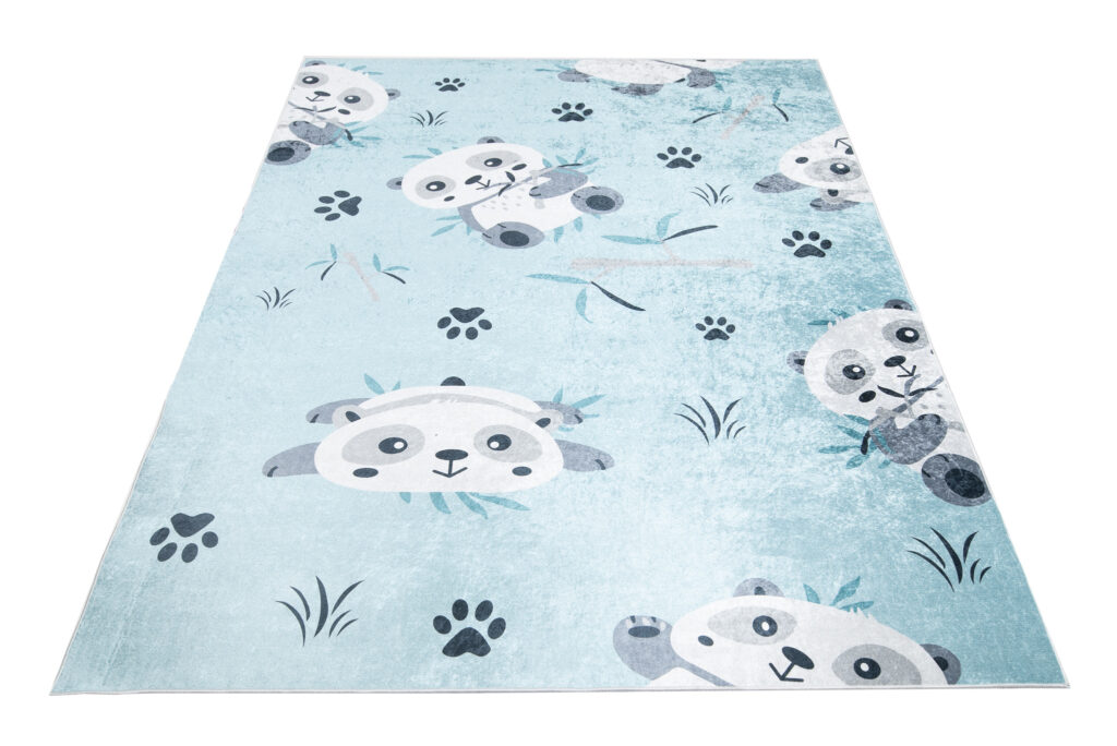 Tappeto Emma Antiscivolo Lavabile Blu Grigio Panda