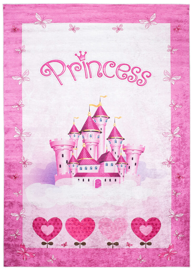 Tappeto Emma Bambini Rosa Castello Principessa Antiscivolo