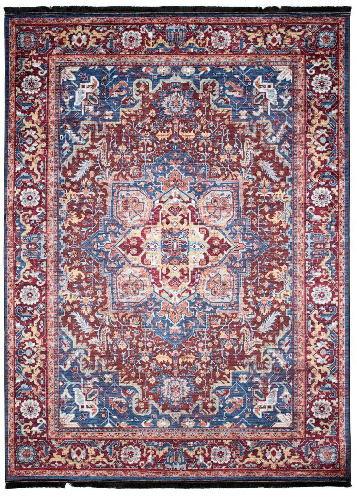 Tappeto Victoria con Frange Rosso Blu Scuro