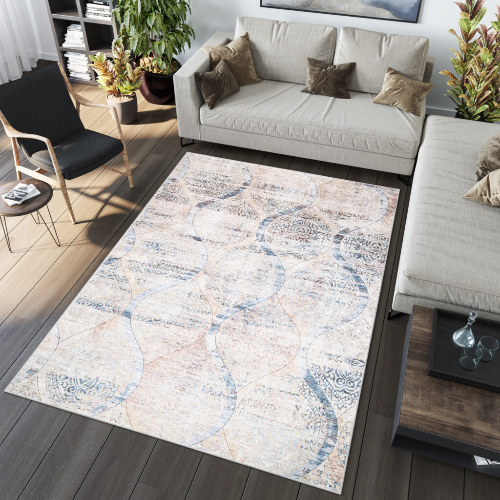 Tappeto Toscana Vintage Blu Beige Ornamenti