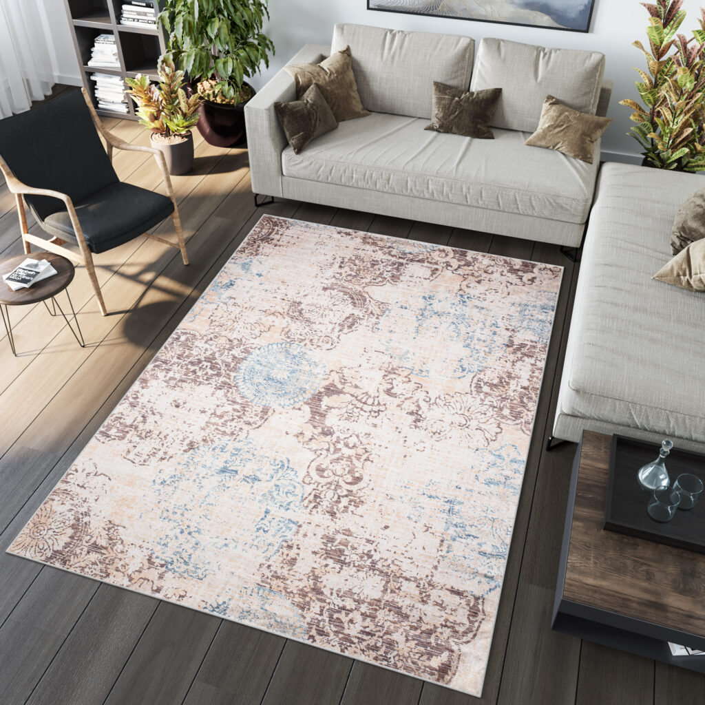 Tappeto Toscana Vintage Blu Beige Antiscivolo