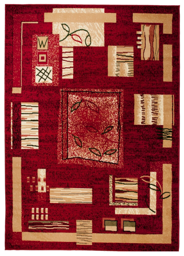 Tappeto Atlas Rosso Beige Geometrico Foglie