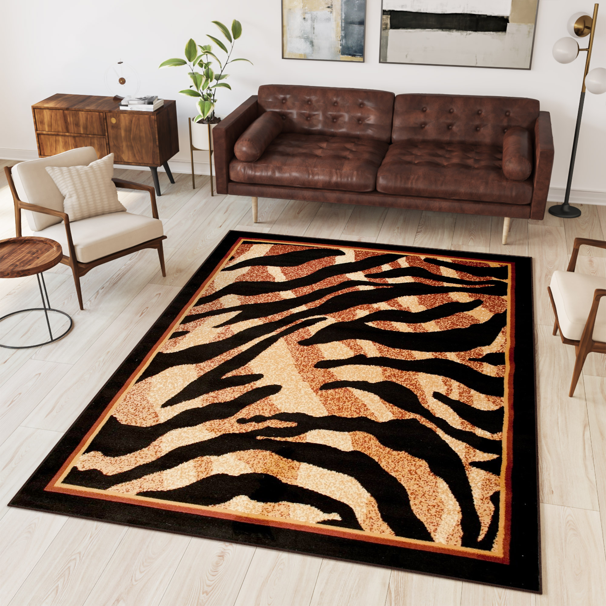 Tappeto Atlas Nero Beige Stampa Animale Tigre