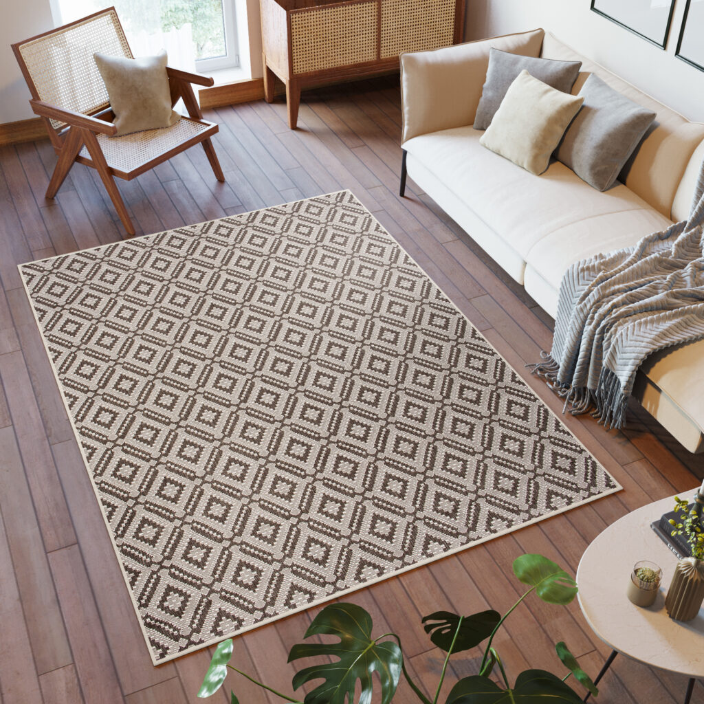 Tappeto Capri Salotto Terazzo Beige Geometrico Esterno Interno