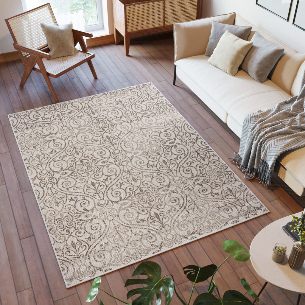Tappeto Capri Salotto Terazzo Cucina Floreale Beige Esterno Interno