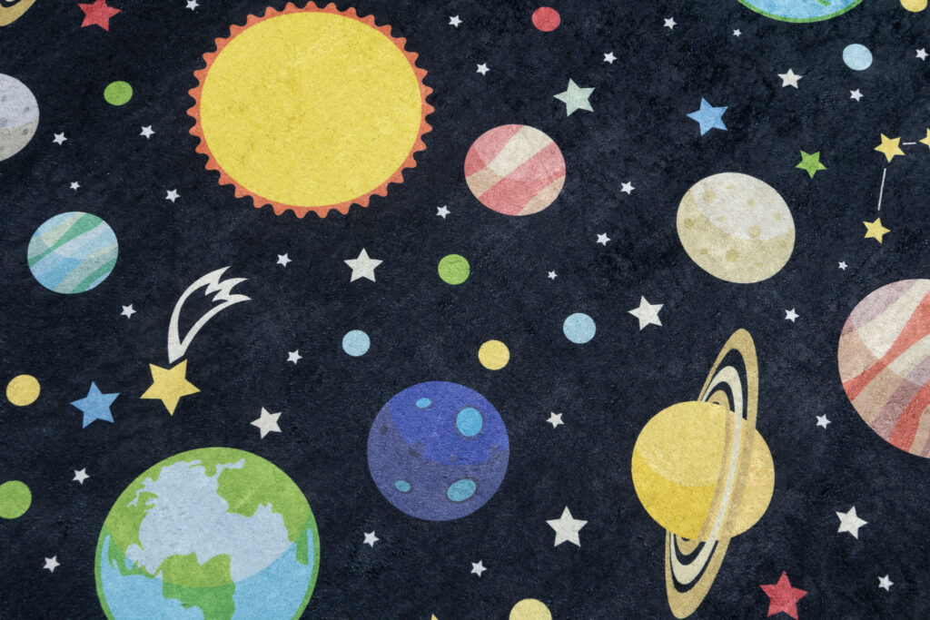 Tappeto Emma Bambini Scuro Spazio Pianeti Antiscivolo