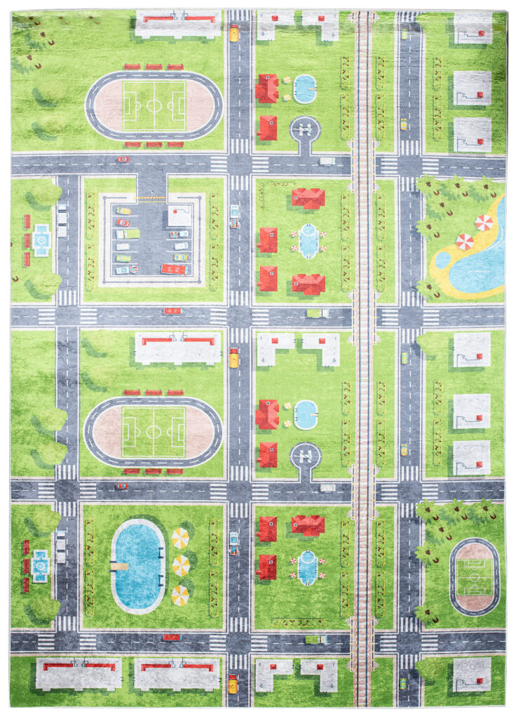 Tappeto Emma Bambini Verde Grigio Città Antiscivolo