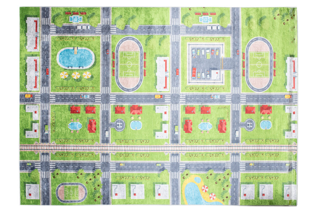 Tappeto Emma Bambini Verde Grigio Città Antiscivolo