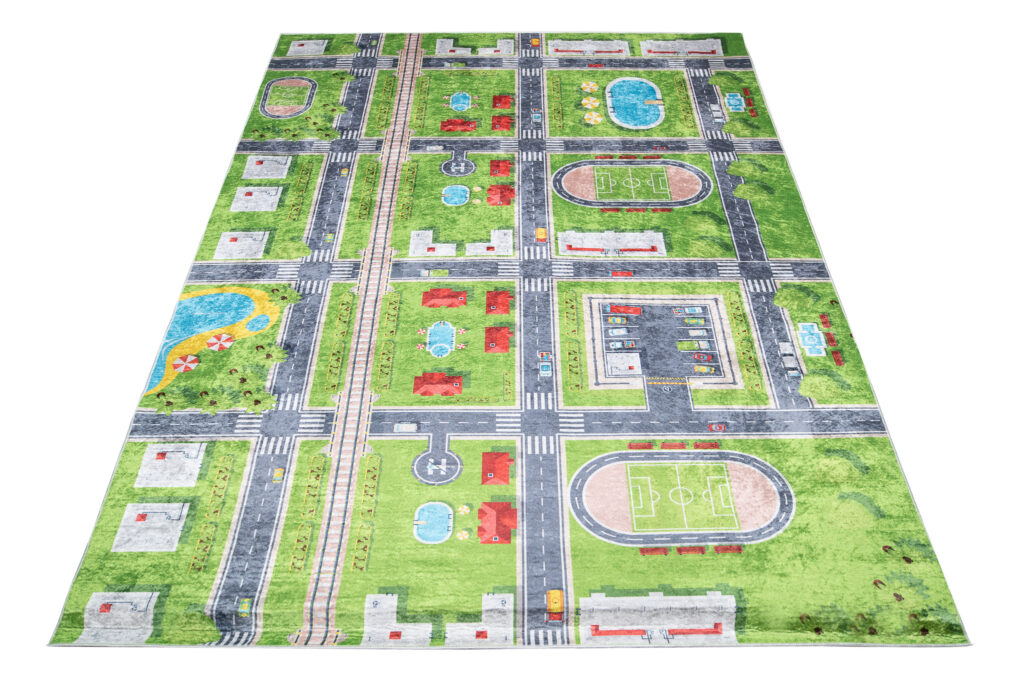 Tappeto Emma Bambini Verde Grigio Città Antiscivolo