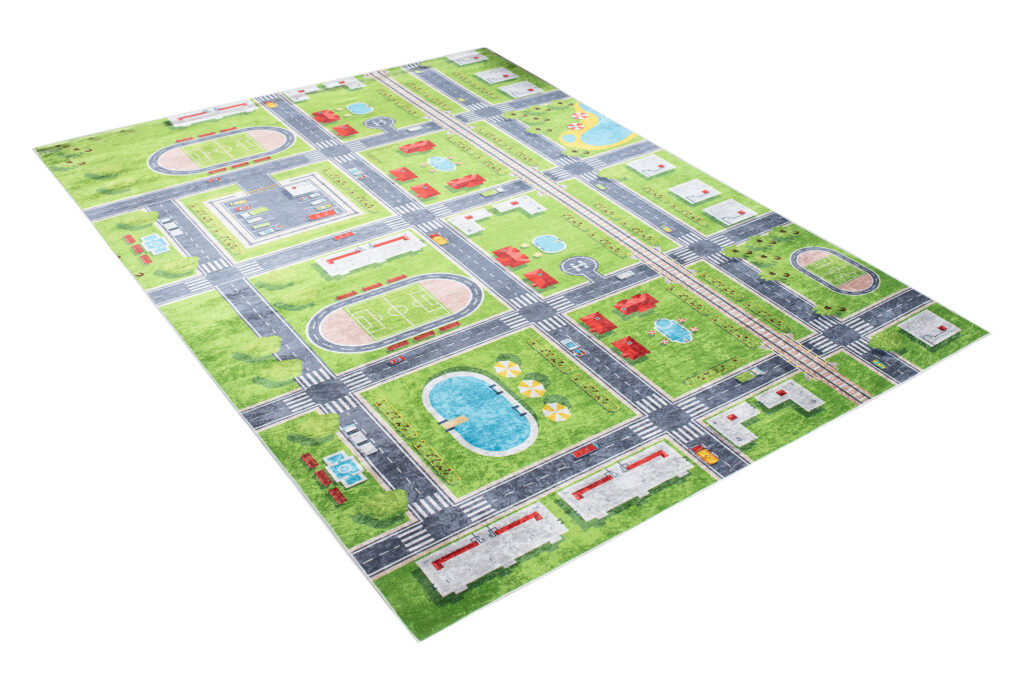 Tappeto Emma Bambini Verde Grigio Città Antiscivolo