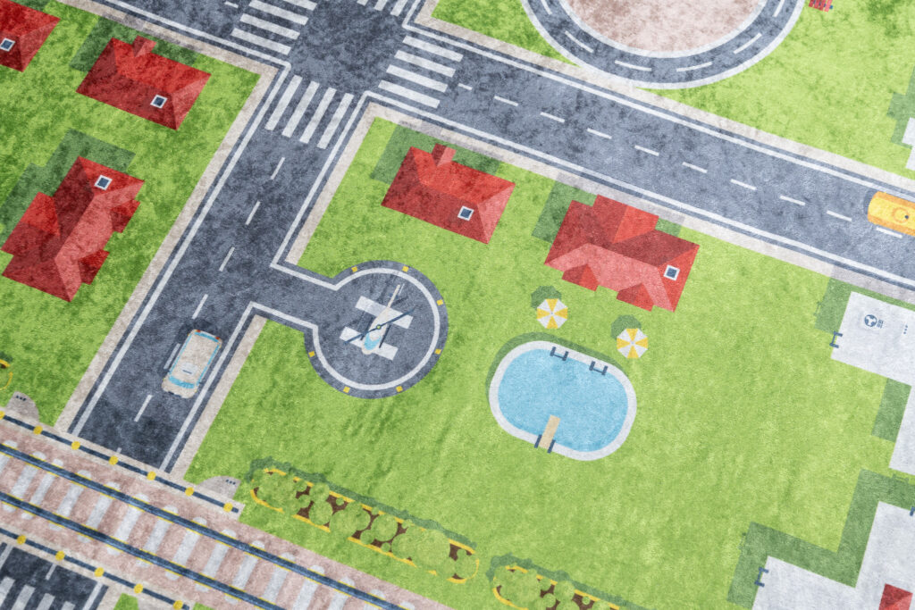 Tappeto Emma Bambini Verde Grigio Città Antiscivolo