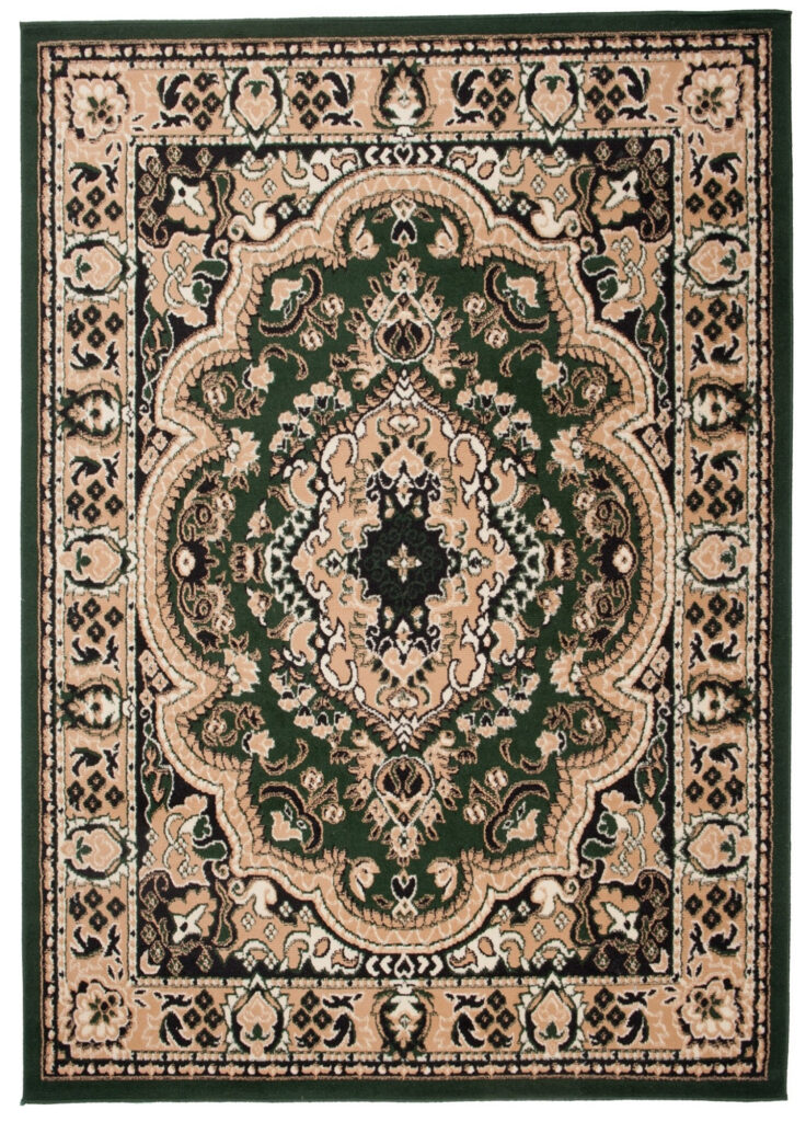 Tappeto Atlas Verde Beige Tradizionale Medaglione