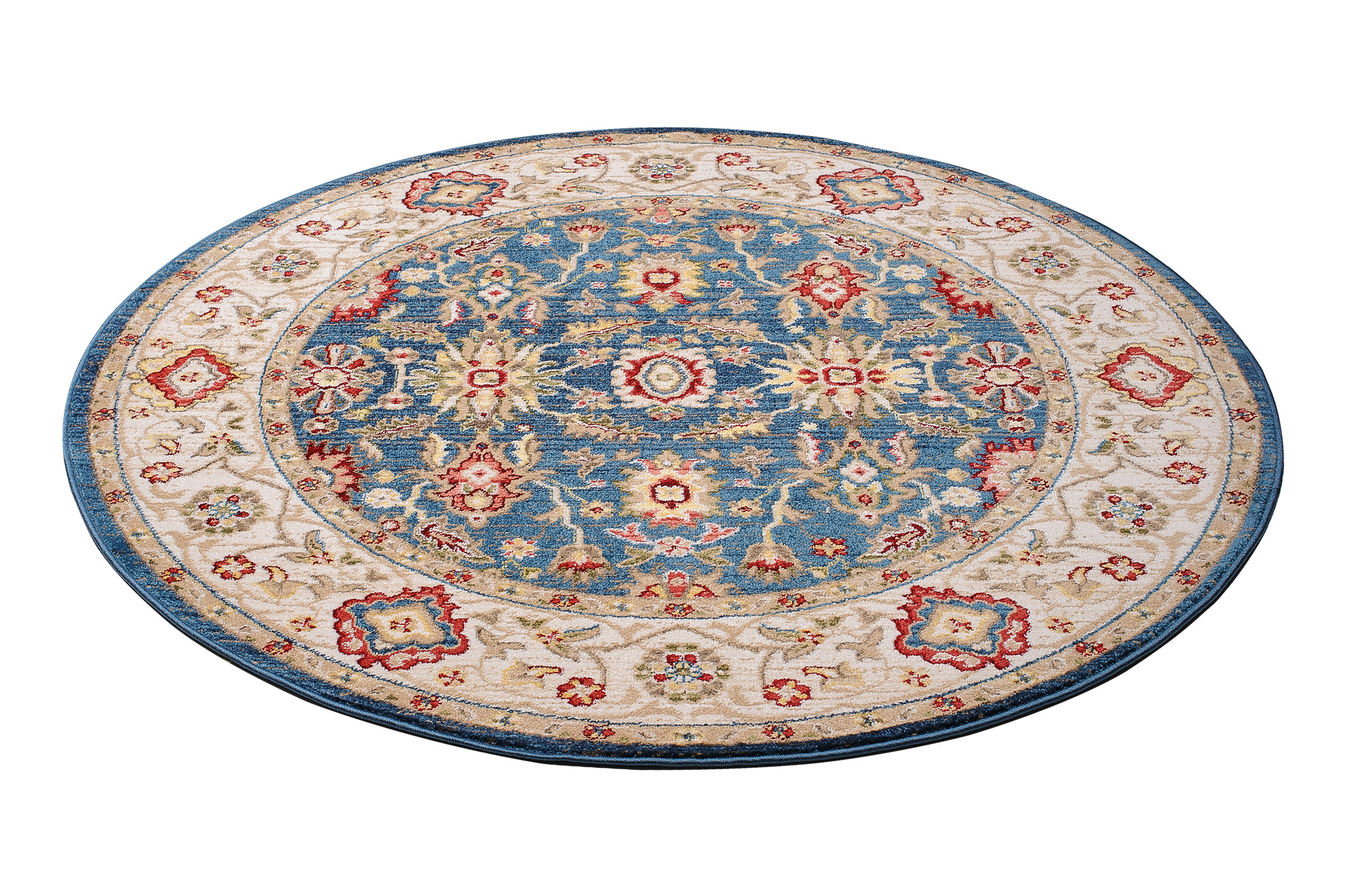 Tappeto Rivoli Rotondo Blu Crema Tradizionale