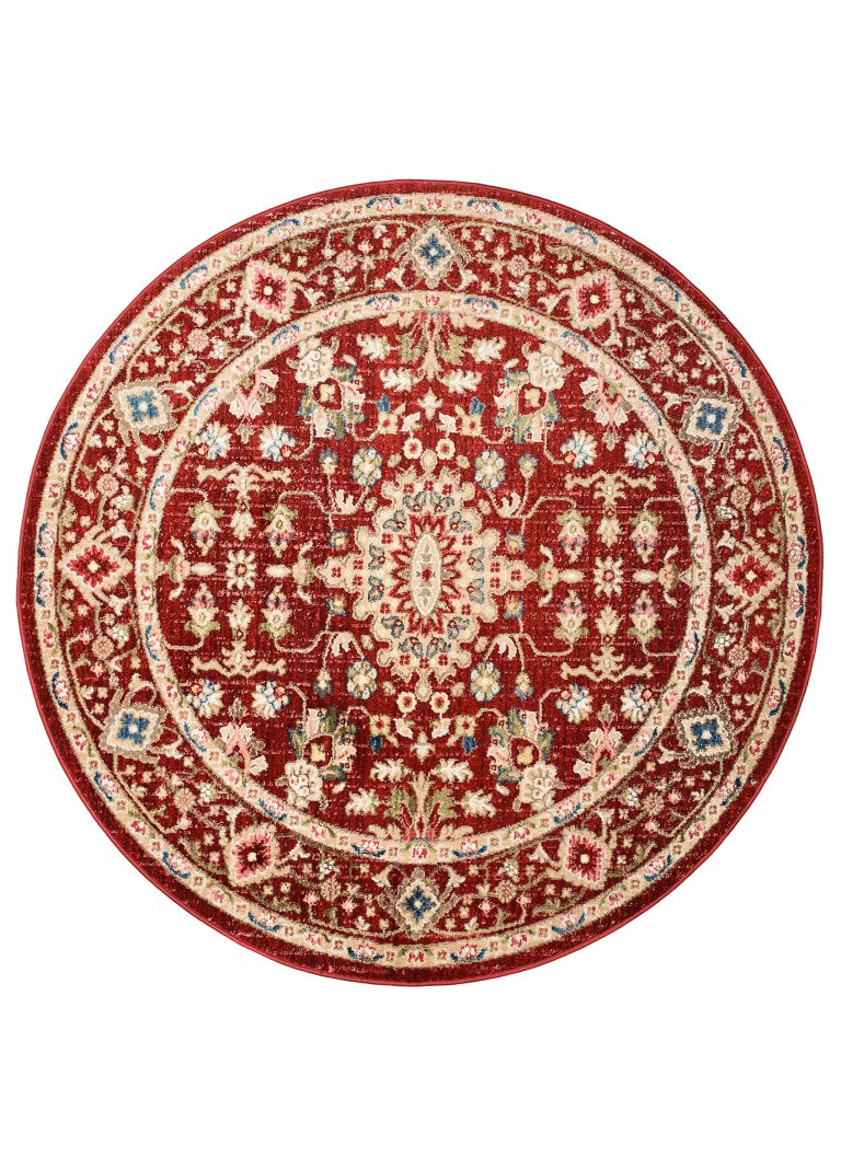 Tappeto Rivoli Rotondo Rosso Crema Ornamenti