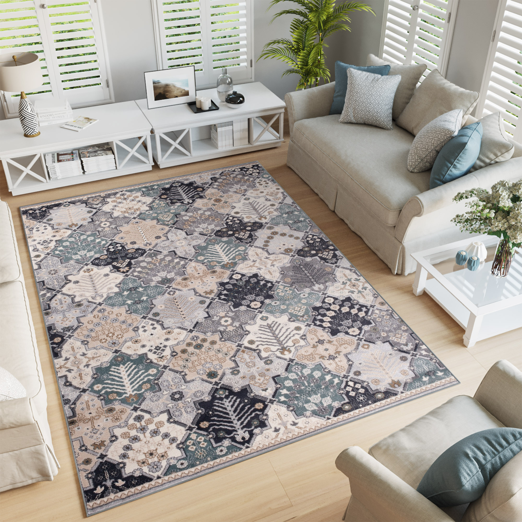 Tappeto Colorado Grigio Crema Mosaico Vintage